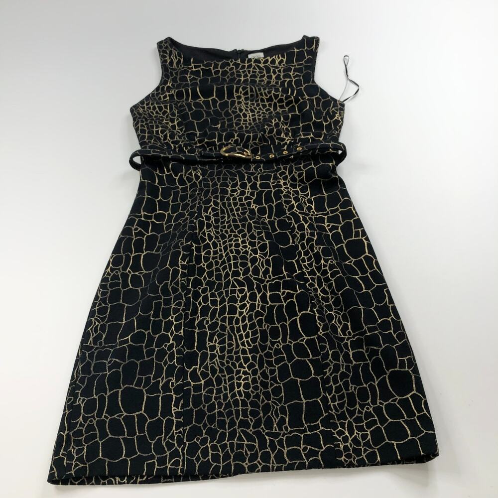 Cache Sheath 4 Women's Mini Belted Dress Metallic Printed Black PLS READ